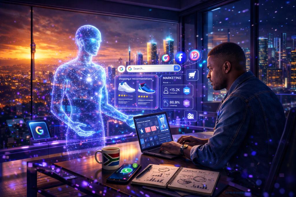 South African marketers analysing social media search results on TikTok and Instagram for brand visibility.